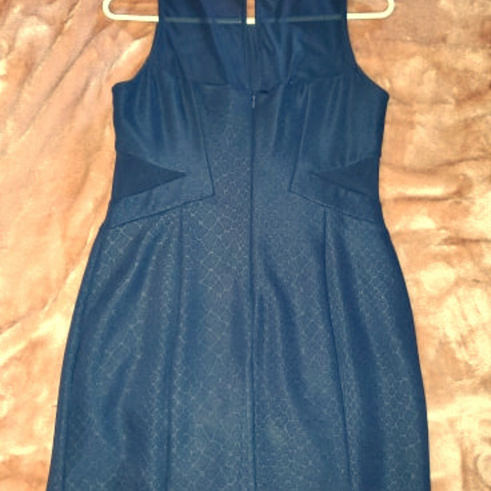 GUESS NAVY HIP HUGGING SHEER HIGH NECK TOP DRESS